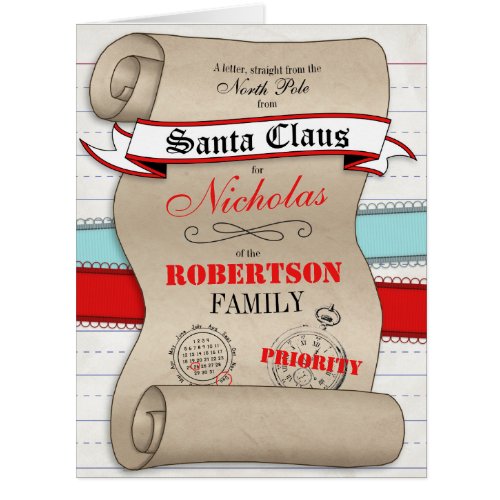 Letter From Santa personalized LARGE greeting card