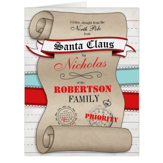Letter From Santa personalized LARGE greeting card (Front)