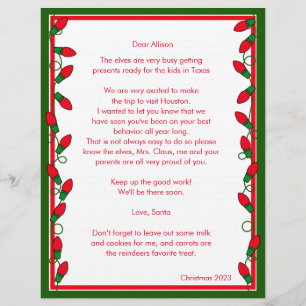 Letter from Santa Red Ornaments Paper Sheet