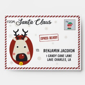 Letter from Santa reindeer snowflakes & elf stamp Envelope