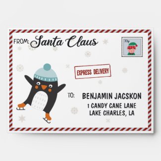 Letter from Santa with cute penguin and elf stamp Envelope