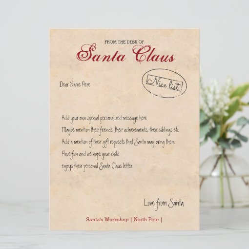 Letter From The Desk Of Santa Personalized Invitation | Zazzle