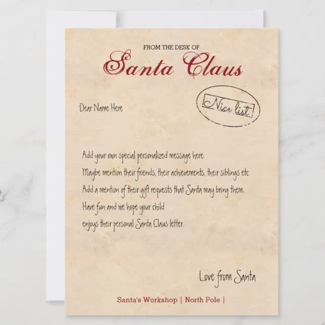 Letter From The Desk Of Santa Personalized Invitation | Zazzle