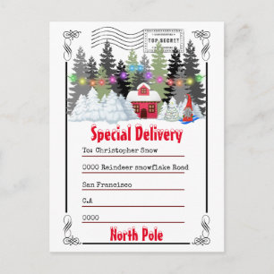 Letter from Tomte   winter forest log cabin gnome Postcard