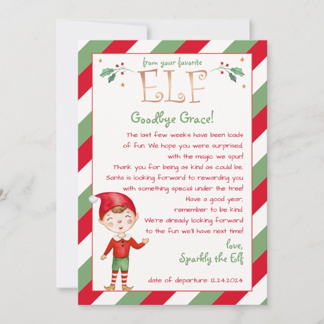 Letter from Your Elf Hello or Goodbye Customize Invitation (Front)
