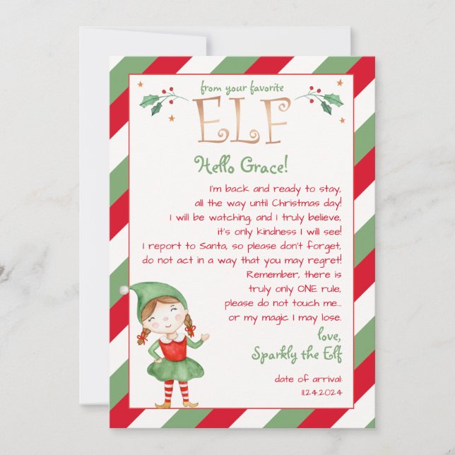 Letter from Your Girl Elf Hello Personalize Invitation (Front)