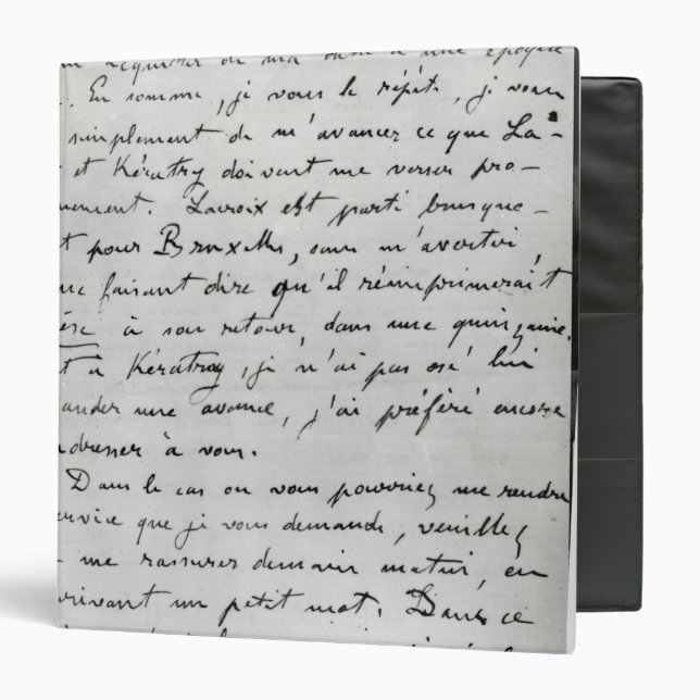 Letter from Zola to Edouard Manet  1868 3 Ring Binder (Front/Inside)