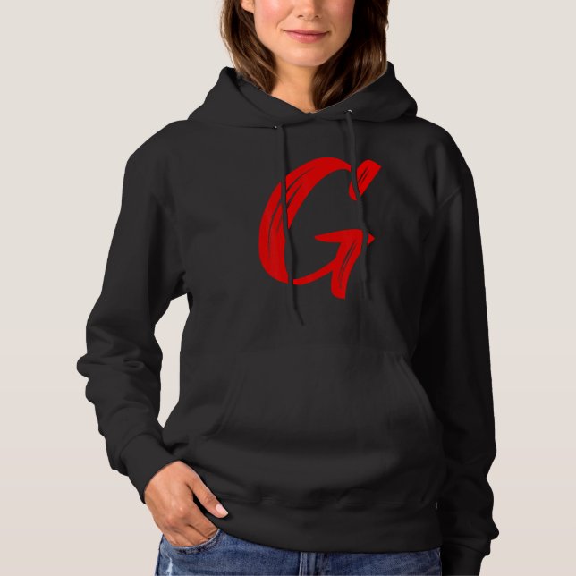 Letter G Alphabet Large Red Graphic Initial Hoodie (Front)