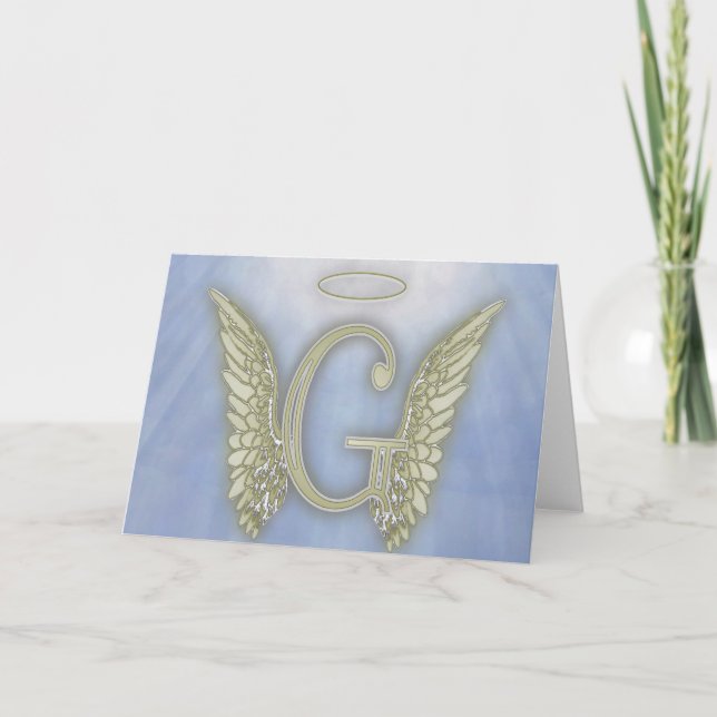 Letter G Angel Monogram Note Card (Front)
