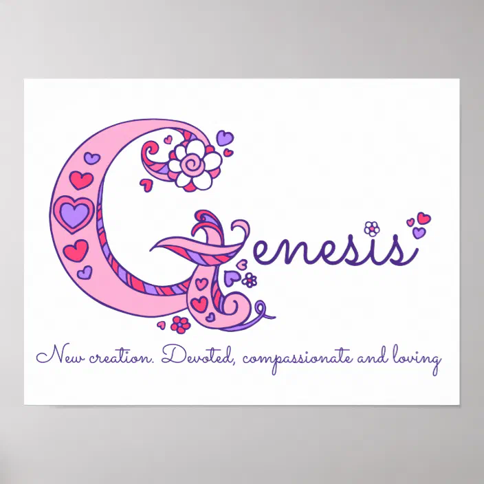 Letter G Art Genesis Girls Name And Meaning Poster Zazzle Com