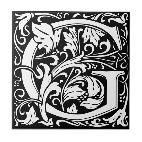 Letter G art nouveau black and white Tile