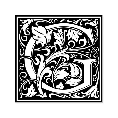 Letter G art nouveau black and white Tile Self_inking Stamp