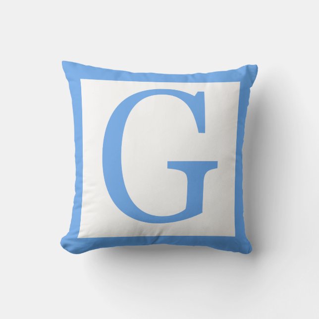Letter G Baby Blue Border Throw Pillow (Front)