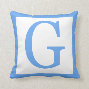 Letter G Baby Blue Border Throw Pillow