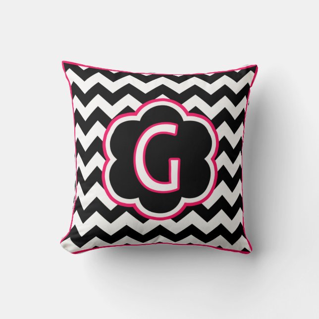 Letter G Black and White Chevron Monogram Throw Pillow (Front)