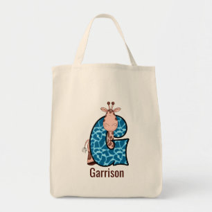 Letter G Blue Giraffe with Name Girls Tote Bag