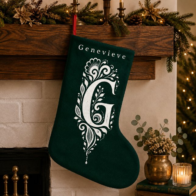 Letter G Botanical Monogram Personalized Stocking (Creator Uploaded)