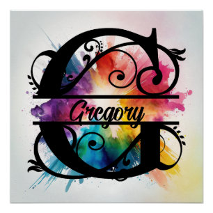 Letter 'G', Bright Rainbow Monogram, Kids Name Poster