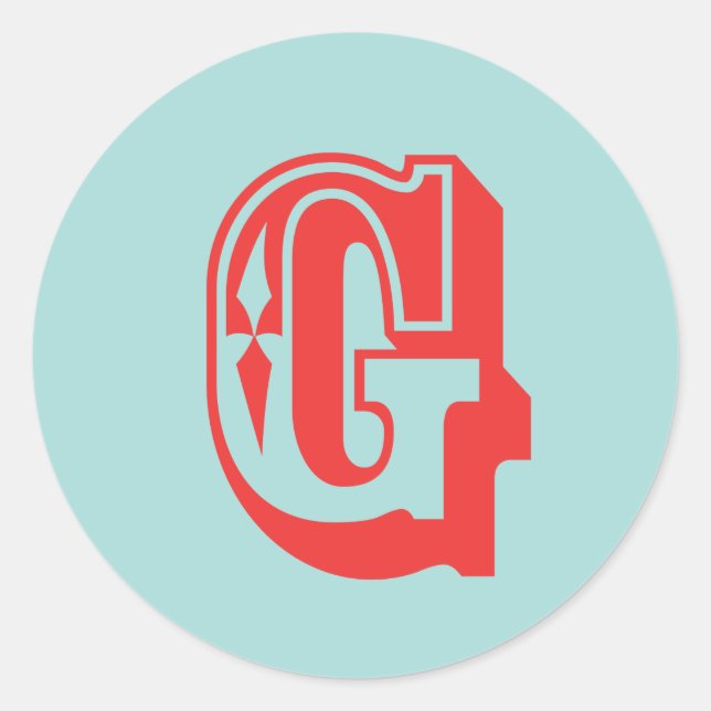 Letter G carnival style monogram initial favor Classic Round Sticker (Front)