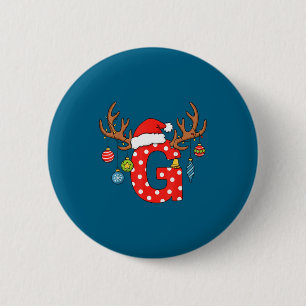 Letter G Christmas Monogram Alphabet Initial Ornam Button