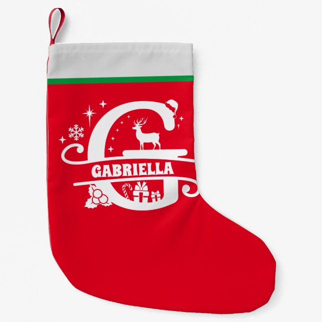 Letter G Christmas Monogram Initial Name Red White Small Christmas Stocking (Front)