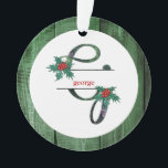 *~* Letter G   Christmas PHOTO Rustic Wood AP44 Ornament<br><div class="desc">(search AP44 for other similar items ) Acrylic so very light weight. LETTER G . Works for any gender. Here is a LETTER G Christmas Initial / Monogram design with a distressed WOOD old weathered antique barn wood green background on the front and back of the ornament. Also included is...</div>