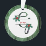 *~* Letter G   Christmas PHOTO Rustic Wood AP44 Ornament<br><div class="desc">(search AP44 for other similar items ) Acrylic so very light weight. LETTER G . Works for any gender. Here is a LETTER G Christmas Initial / Monogram design with a distressed WOOD old weathered antique barn wood green background on the front and back of the ornament. Also included is...</div>