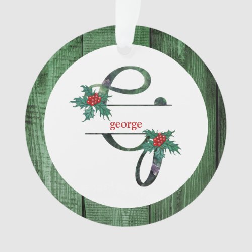  Letter G   Christmas PHOTO Rustic Wood AP44 Ornament