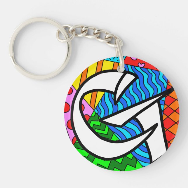Letter G Colorful Doodles Keychain (Front)