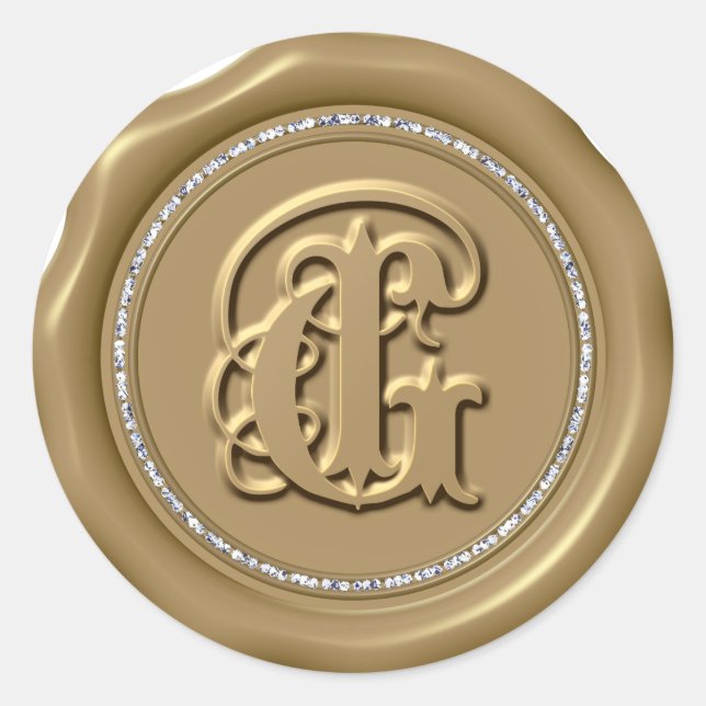 *~* Letter G Diamond Circle GOLD Wax Seal Stickers (Front)