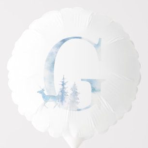 Letter G Dusty Blue Winter Forest Monogram Initial Balloon