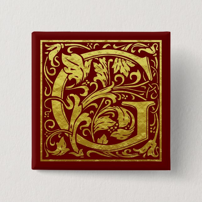 Letter G First Letter Faux Gold Red Button (Front)