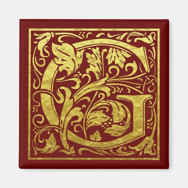 Letter G First Letter Faux Gold Red Magnet (Front)