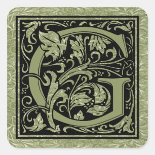 Letter G First Letter Monogram Square Sticker