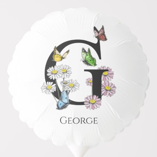 Letter G Floral Butterfly Monogram Initial    Balloon