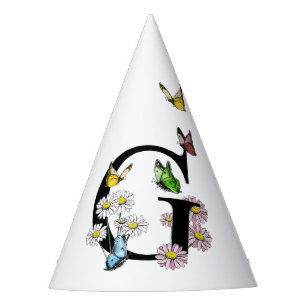 Letter G Floral Butterfly Monogram Initial Party Hat