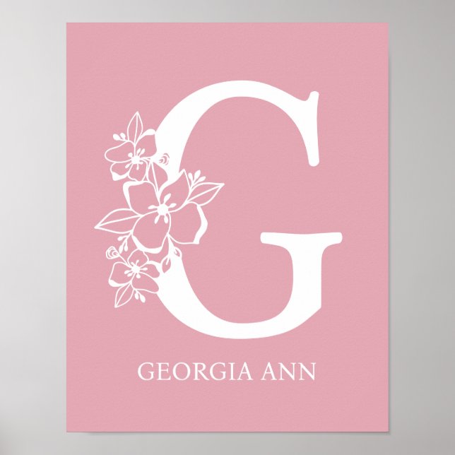 Letter G Floral Monogram Name Nursery Modern  Poster (Front)