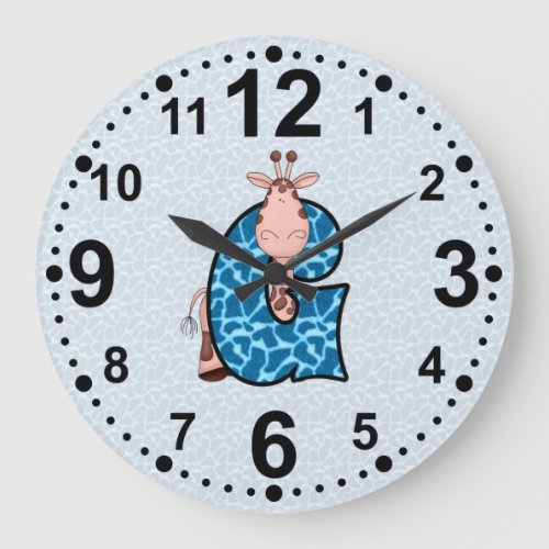 Letter G for Giraffe Blue Kids and Nursery Room Large Clock