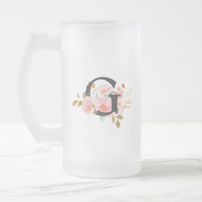 Letter G Frosted Glass Beer Mug (Left)