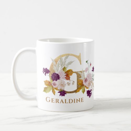 Letter G _ Gold Floral Name sister coworker friend Coffee Mug