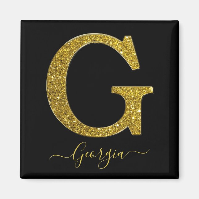 Letter G Gold Glitter Magnet (Front)
