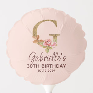 Letter G Gold Monogram Blush Pink Roses Balloon