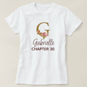 Letter G Gold Monogram Blush Pink Roses Birthday T-Shirt