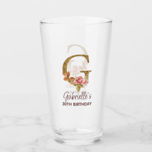Letter G Gold Monogram Blush Pink Roses Glass