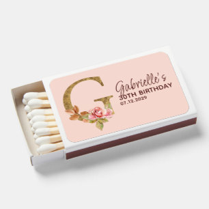 Letter G Gold Monogram Blush Pink Roses Matchboxes