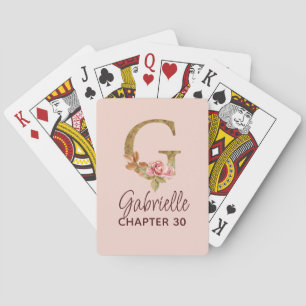 Letter G Gold Monogram Blush Pink Roses Poker Cards