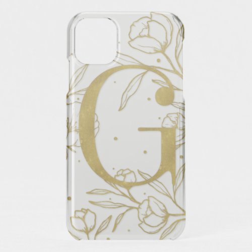 Letter G Gold Monogram Botanical Illustration iPhone 11 Case