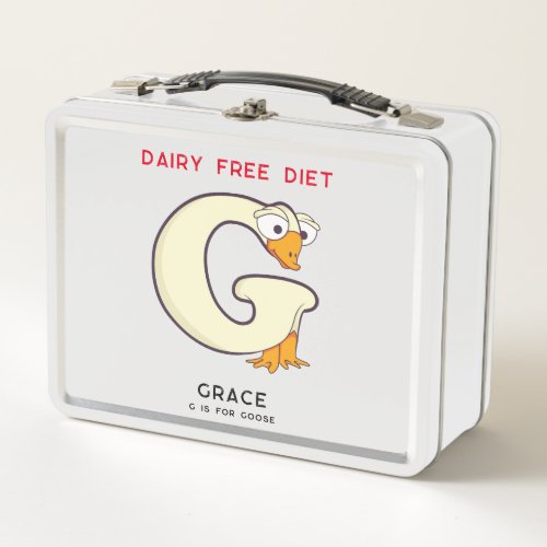 Letter G Goose Add Name Allergies Back To School Metal Lunch Box