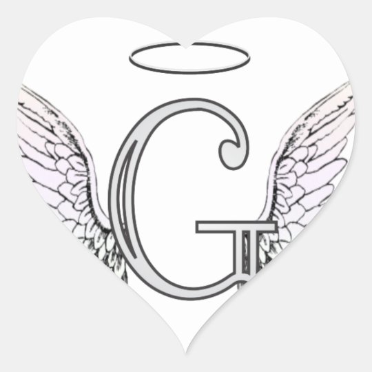 Letter G Initial Monogram with Angel Wings & Halo Heart Sticker