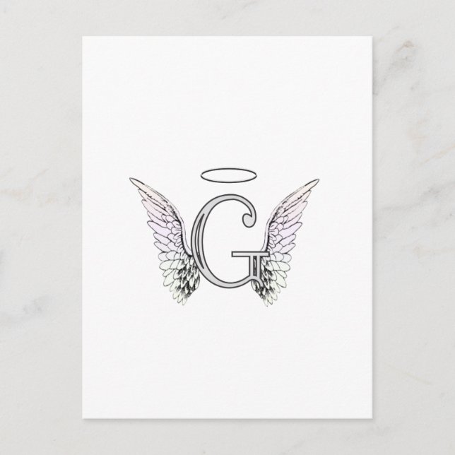 Letter G Initial Monogram with Angel Wings & Halo Postcard (Front)